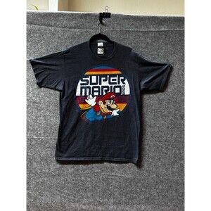 Super Mario Bros Nintendo Men’s L Gray Retro Graphic T-Shirt Mario